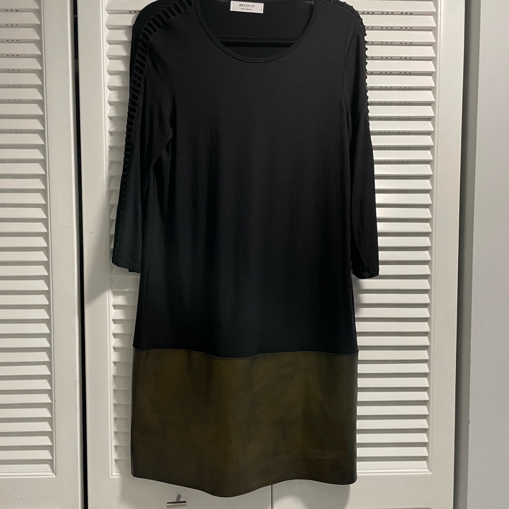 Bailey 44 Black And Bronze Faux Leather Long Sleeve Dress
